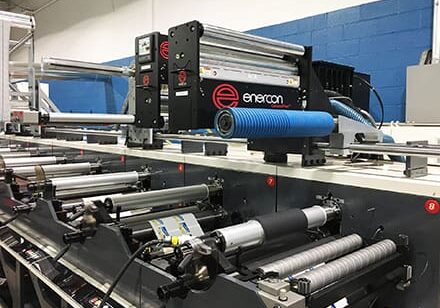 Control Group® added a second two-sided Enercon treater mounted on special rail system to allow them to move the treater to different locations on the press as needed.